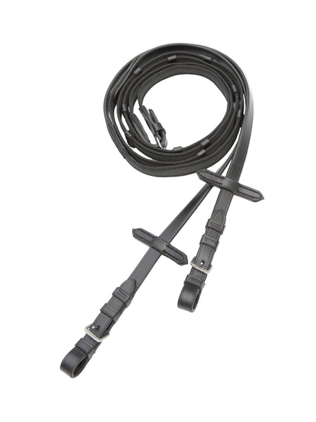 Kieffer Rubber Woven Snaffle Reins, Black + Chrome Full