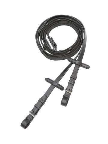 Kieffer Rubber Woven Snaffle Reins, Black + Chrome Full